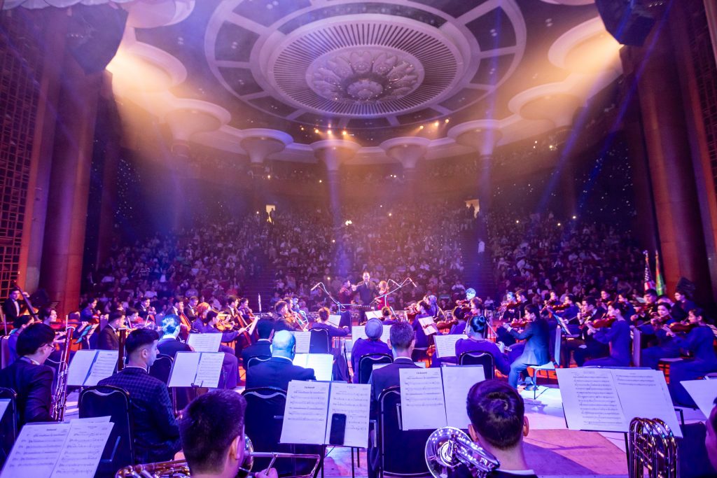 Orchestra and crowd in Ashgabat Turkmenistan